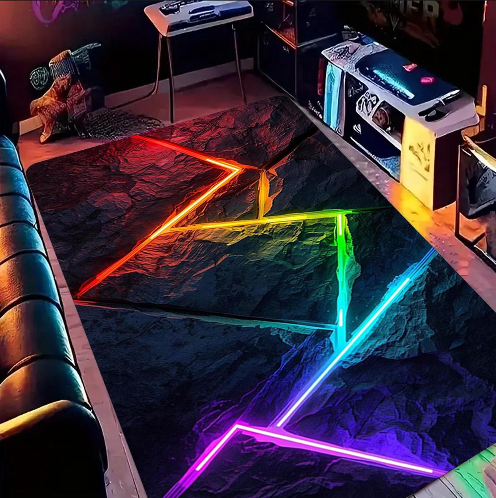 

3D Geometric Neon Crack Carpet Gaming Room Carpet for Kids Boys Man s Room Large Rug Game Player Home Decor, Teen Room Decor Rug 50X80CM