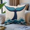 Whale Tail Ocean Pillow Cover 2D Print Coastal Wave Nautical Cushion Case For Sofa Bed Couch Beach Home Decor Gifts
