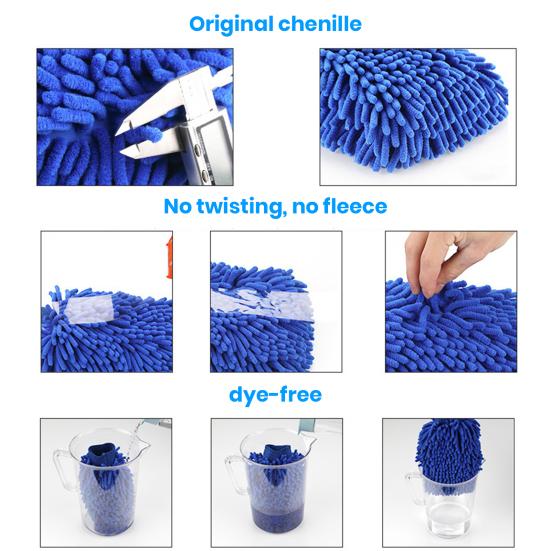 1 Pair Chenille Microfiber Car Wash Mitt Scratch Lint Free Double-sided Cleaning Strong Water