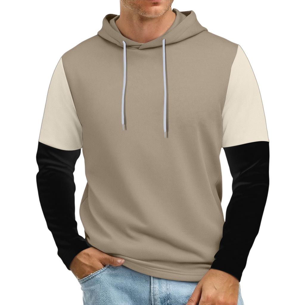 Men's Patchwork Sleeve Hooded Sweatshirt Light Casual Hooded Sweatshirt