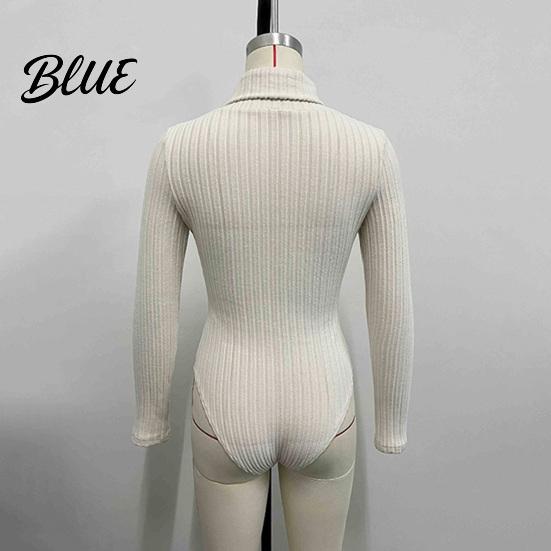 Simple But Elegant Jumpsuit Women's Long Sleeve High Neck Bodysuit Fall Slim Fit Women Solid