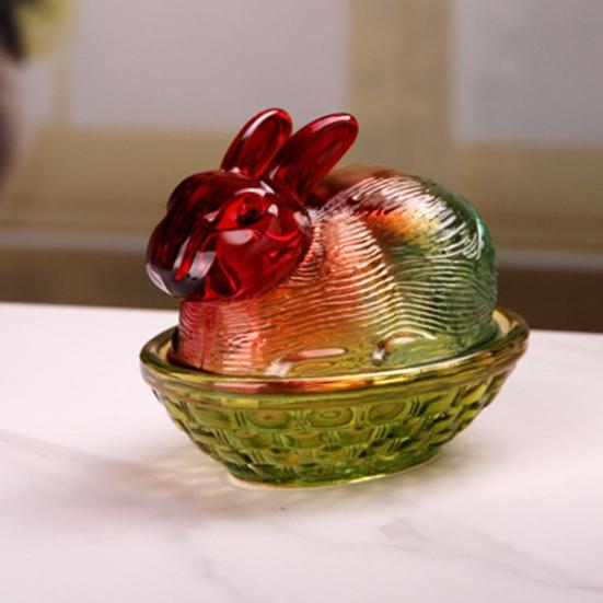 Glas Kanin på Bo Godisskål med Lock Färgövergång Faux Kristall Godisskål för Snacks Efterrätter Kakor Påsk Bordsdekoration för Hem Kontor