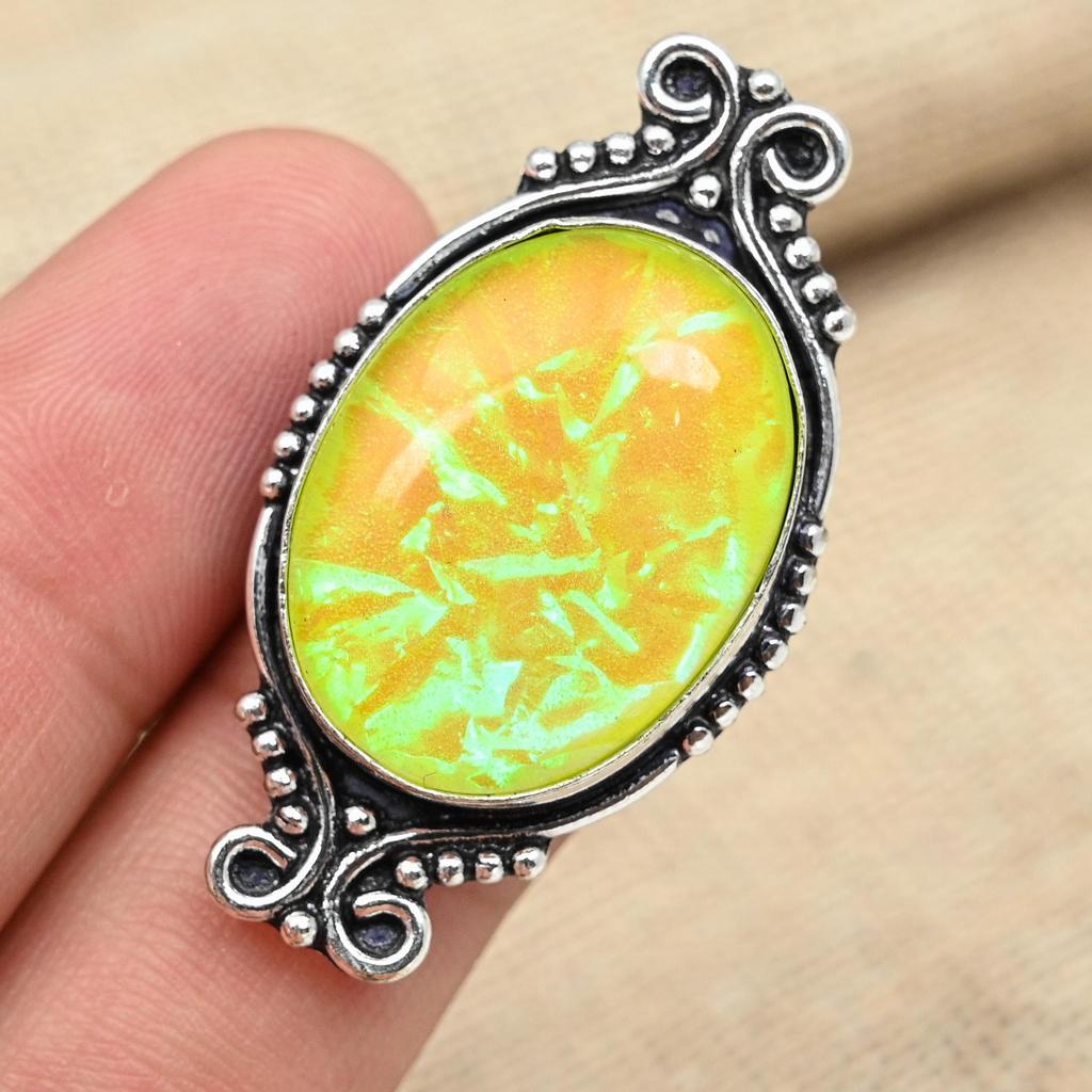 Gorgeous Yellow Triplet Opal Gemstone 925 Sterling Silver Handmade Jewelry Ring