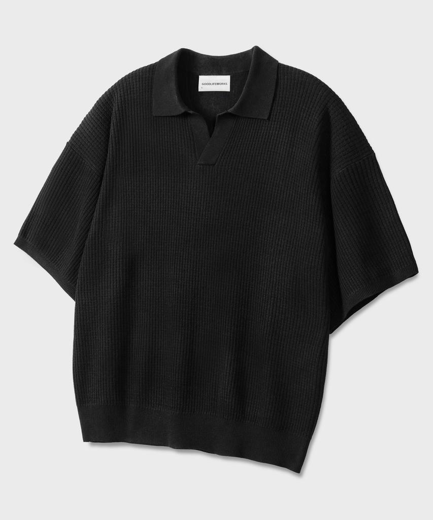 GLW Open Collar Waffle Half Knit Black