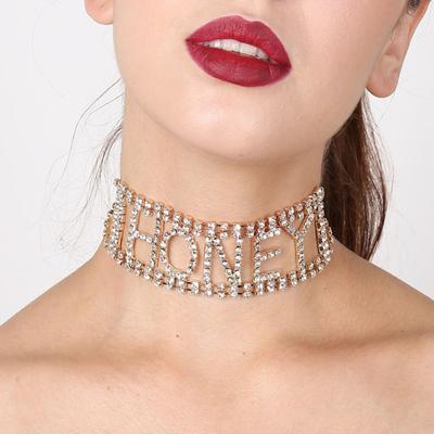 Náhrdelník dámske šperky Punk Lesklé drahokamy Letter Honey Cup Retiazka Choker