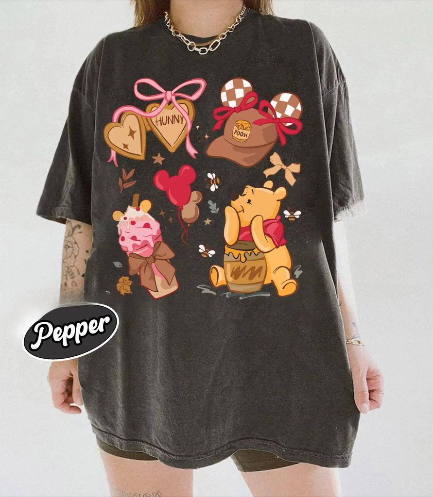 Womens Retro Winnie The Pooh TShirt Vintage Cotton Short Sleeve Unisex Streetwear Oversized Loose Casual Stylish