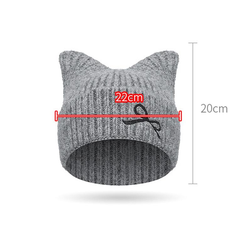 Winter Bow Cat Ear Knitted Wool Hat Women's Warm Ear Protection Hat