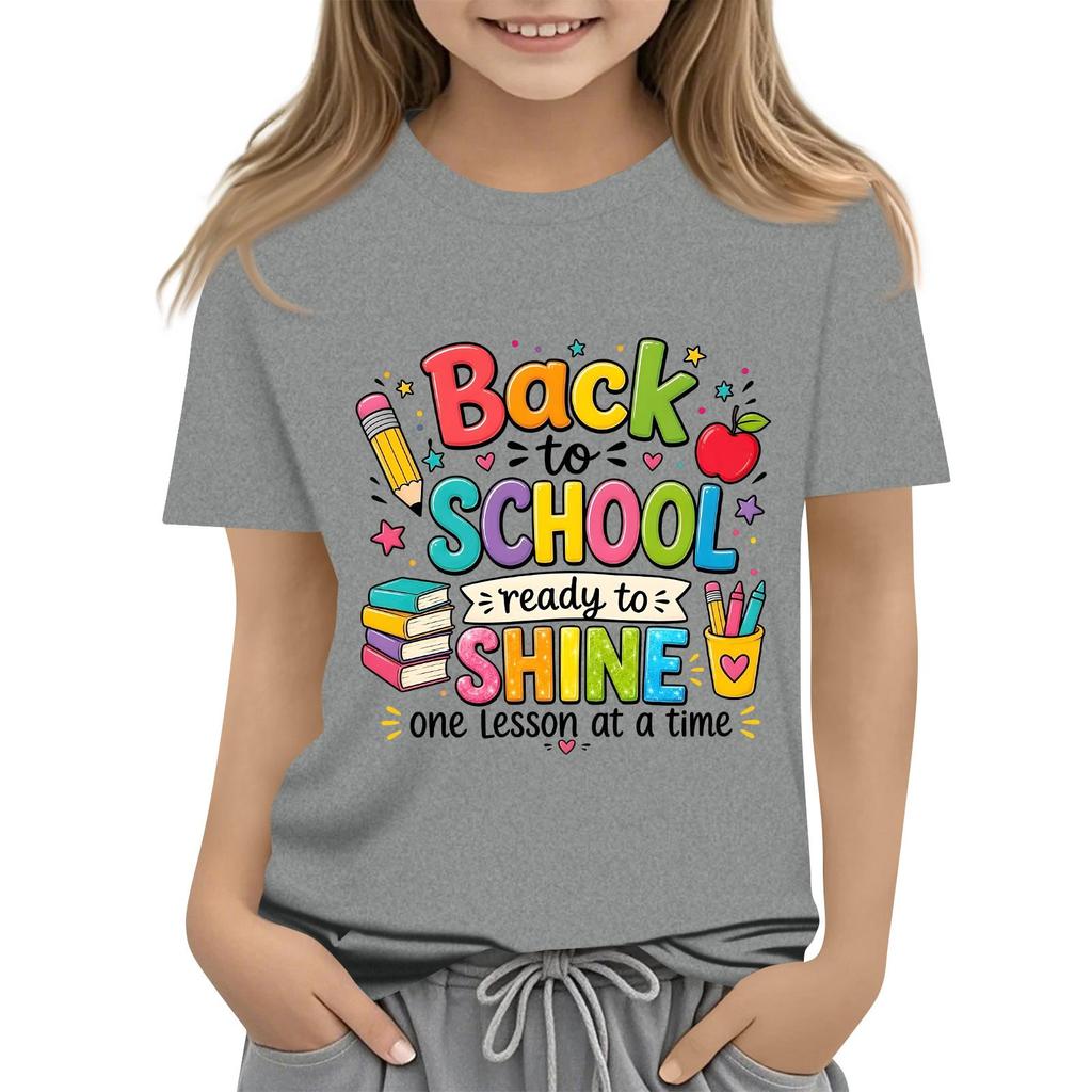 Children's Casual and Fashionable Round-Neck Printed Short-Sleeve Top for Back-to-School