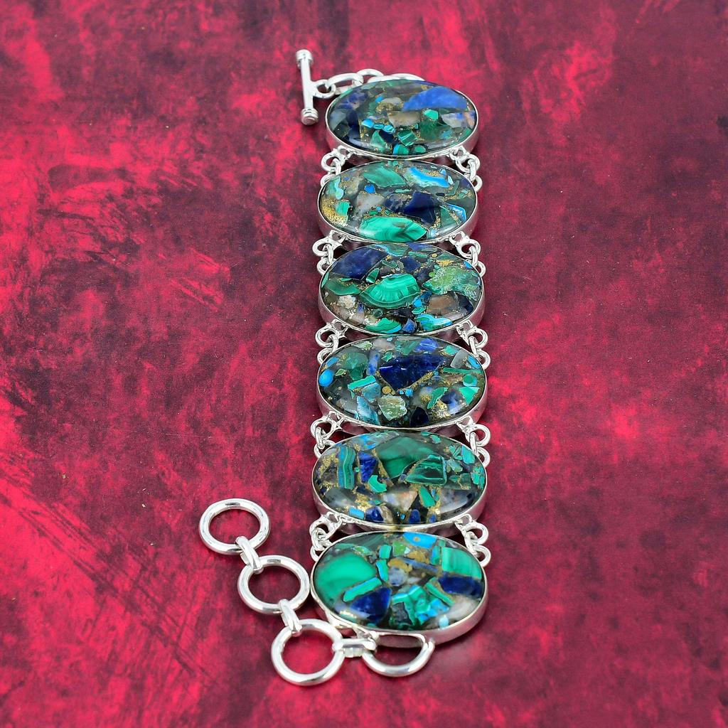 Kobber Malakitt Azuritt Armbånd, Azuritt Smykker 925 Massivt Sterlingsølv Naturlig Armbånd, Håndlagde Designer Edelstenssmykker, Gave Til Henne