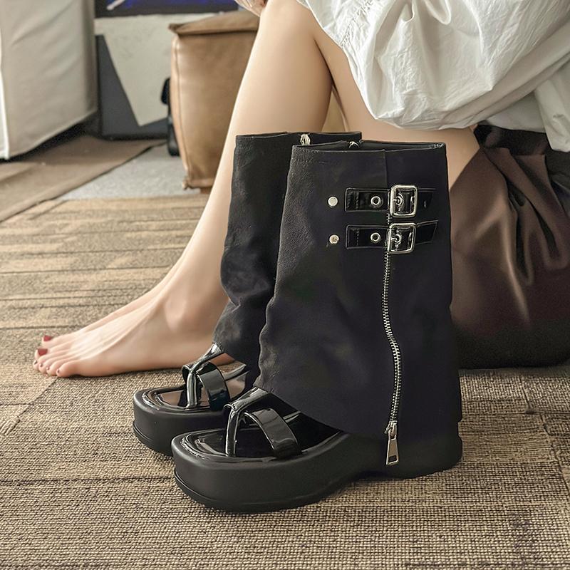 2024 Spring Autumn Thick-soled Female Knight High Boots Fashionable Thick-soled Flat Pants Boots for Women Western Cowboy Shoes