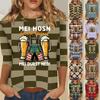 Damen Casual Dreiviertelarm Oktoberfest-Aufdruck Rundhalsausschnitt Oberteil Kariertes Muster Leicht Bequeme Passform