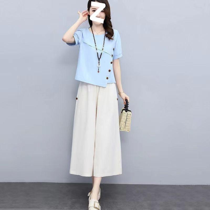 Suit for Women Summer Loose Casual Fashion Simple Temperament Soft Linen Two-piece Set