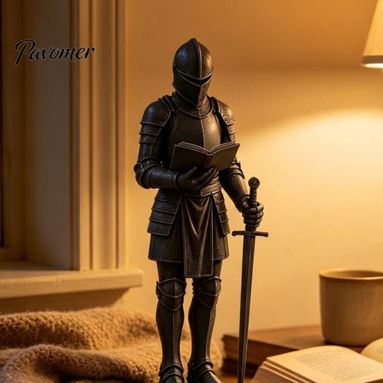 Reading Room Medieval Decor Knight Bookshelf Decor, Armored Bookend Statue, Gothic Library Shelf Decoration, Guard Castle Theme Home for Bookshelves,