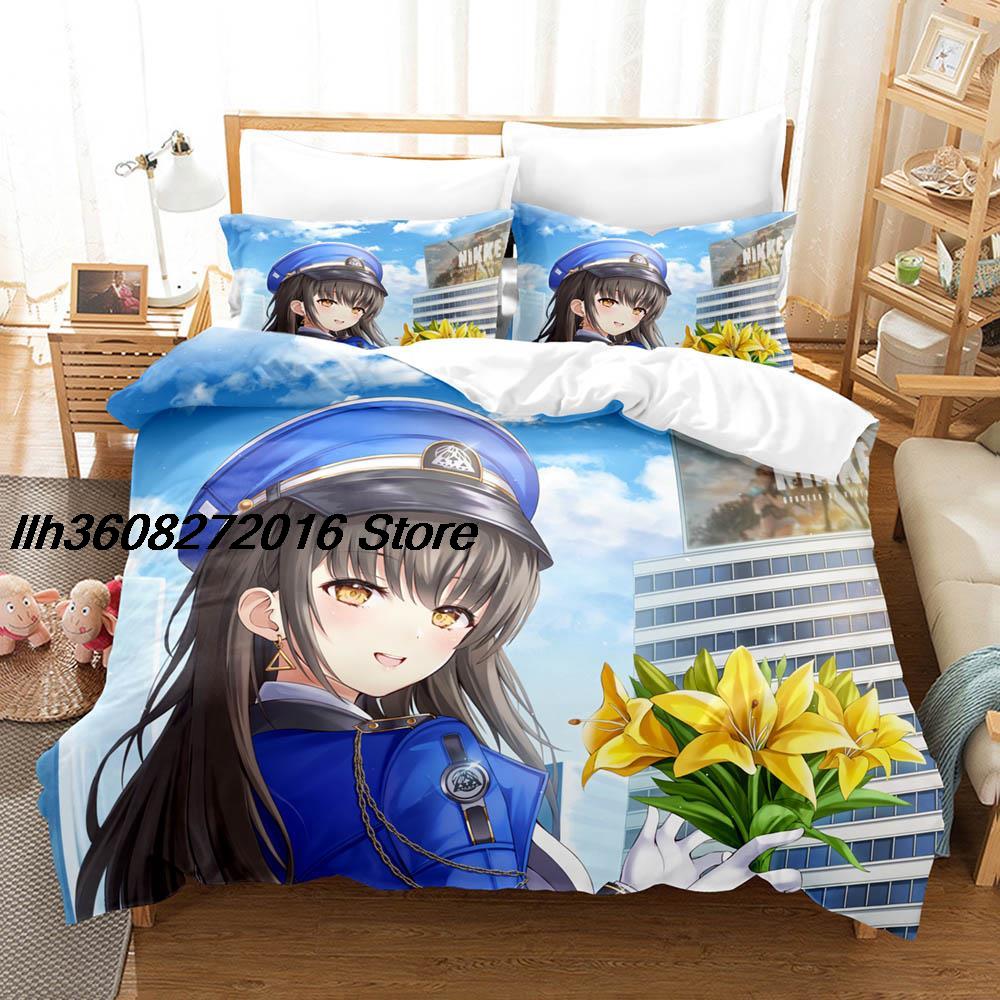 Comforter Kawaii Nikke Bedding Set Single Twin Full Queen King Size Bed Set Aldult Kid Bedroom Three-Piece Suits 3D Anime Bed Sheet S