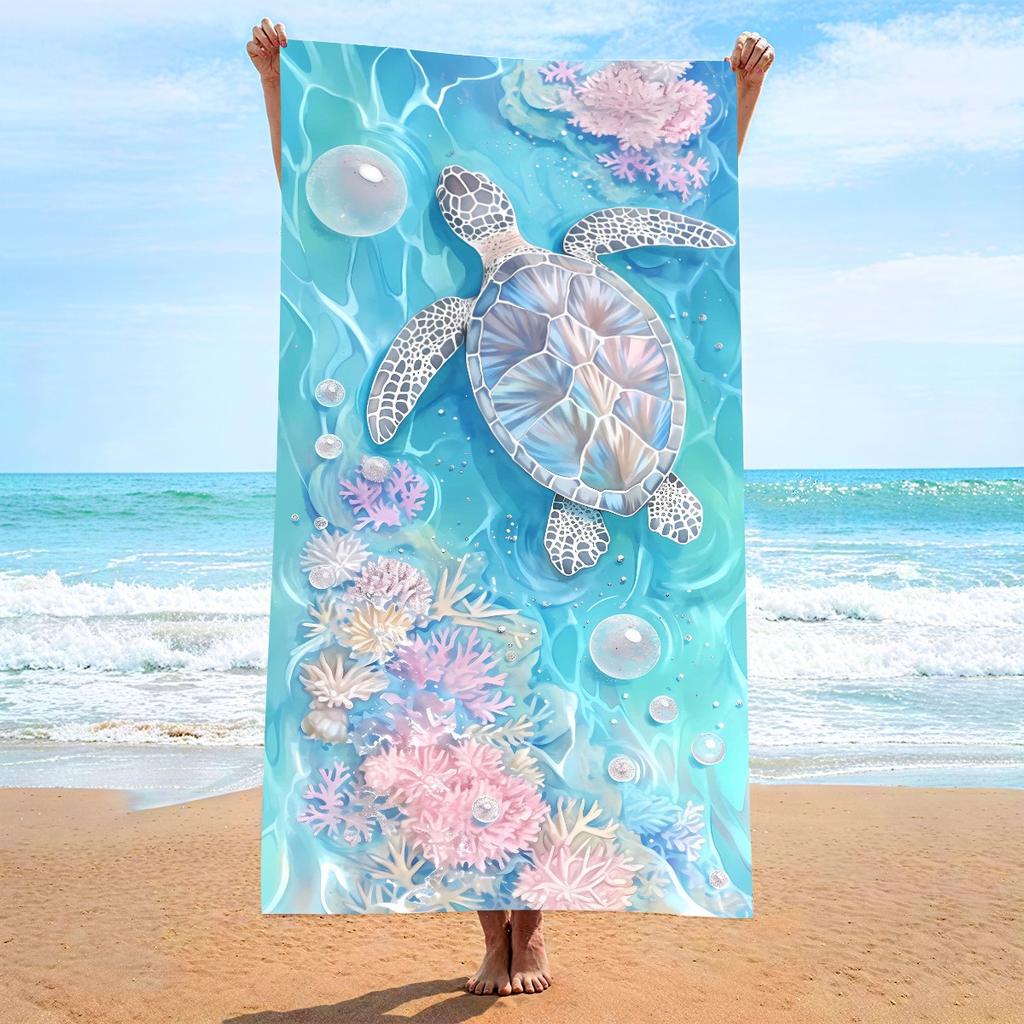 Blue Whale Ocean Wave Print Beach Towel Polyester Quick Dry Sand Free Large Bath Towels for Summer Pool Surf Vacation Blanket
