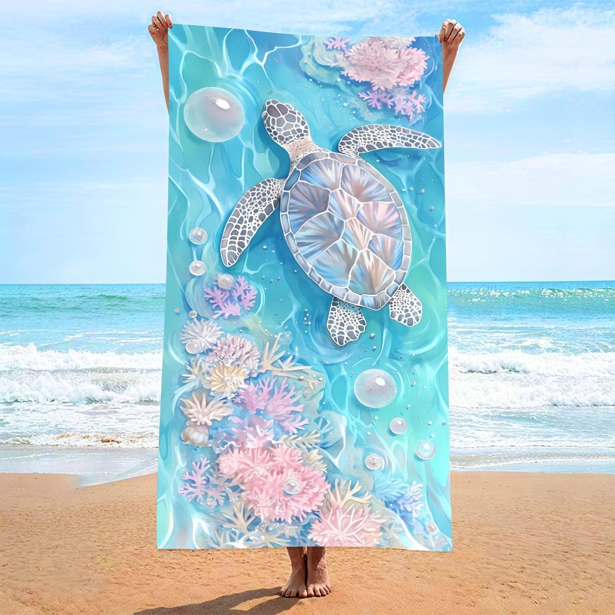 

Blue Whale Ocean Wave Print Beach Towel Polyester Quick Dry Sand Free Large Bath Towels for Summer Pool Surf Vacation Blanket W40*H60(CM)