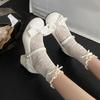 Spring Autumn Mary Jane Shoes Pink White Fashion Shallow Round Toe Mid Heel Shoes Ladies Elegant Outdoor Single Pumps Shoes