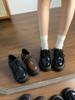 Women's Black Leather Lace-Up Round Toe Loafers - Thick Sole, Height Increasing, British Style (2025 Spring/Autumn/Winter)