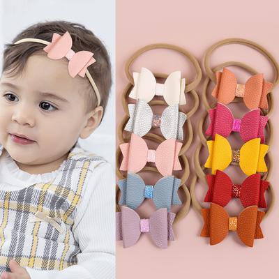 5PCS PU Hair Bows Headbands Baby Girls Nylon Headband Elastic Soft Hairbands for Baby Turban Infant Hair Accessories