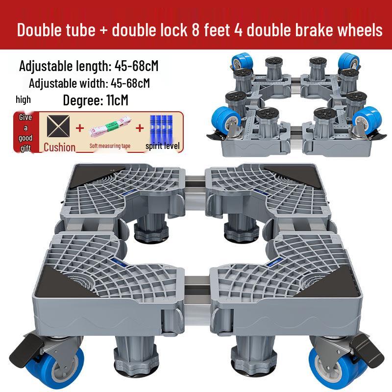 "Adjustable Gray Washing Machine Stand with Pulley Brake & Stainless Steel Pipe"