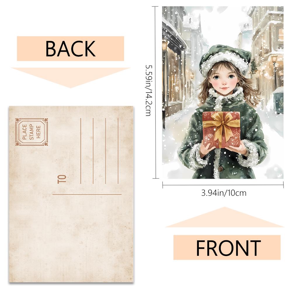32pcs, Vintage Christmas Postcard, Green, Birthday/Anniversary Gift, Collectible, Suitable for Gift Giving, Can Be Mailed.