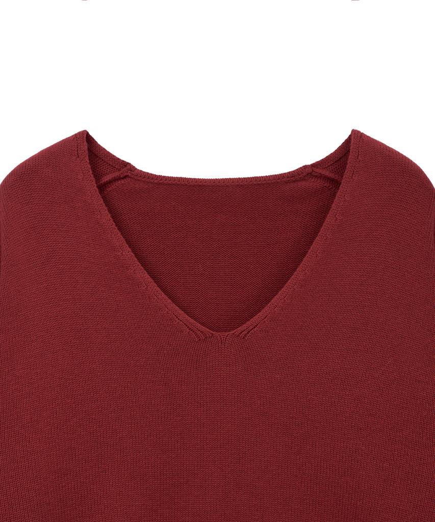 NOIRER Cashmere Cotton Deep V-Neck Knit (Red)