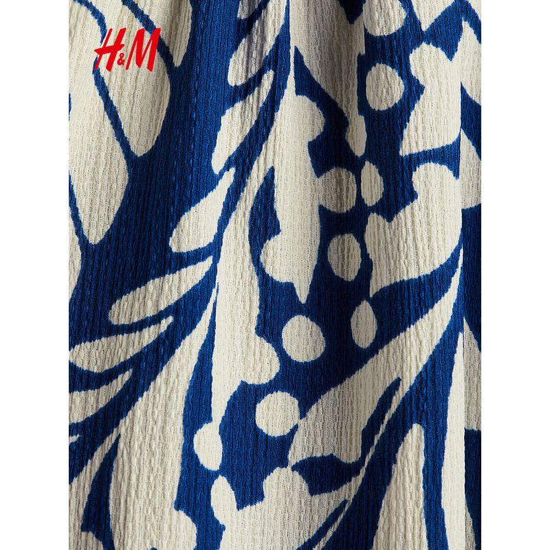 

HM Women s Clothing Dress 2025 Summer New Sleeveless Strap French Wrinkle Plant Print Dress 1283298 Blue 155/80(XS)