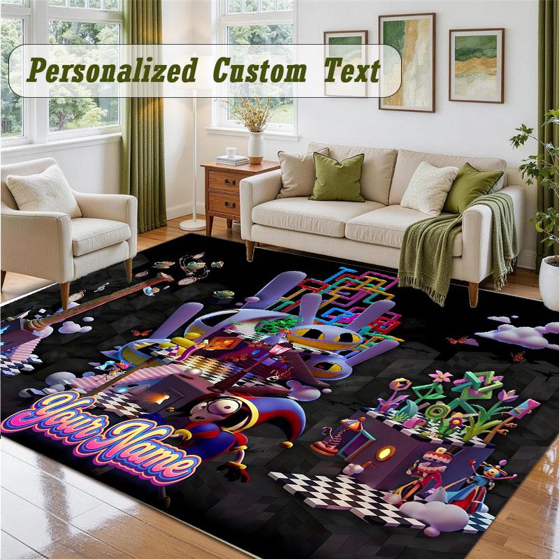 Crystal Velvet Square Rug Custom NameThe Amazing Digital Circus Pattern Non Slip Home Floor Decor Rug