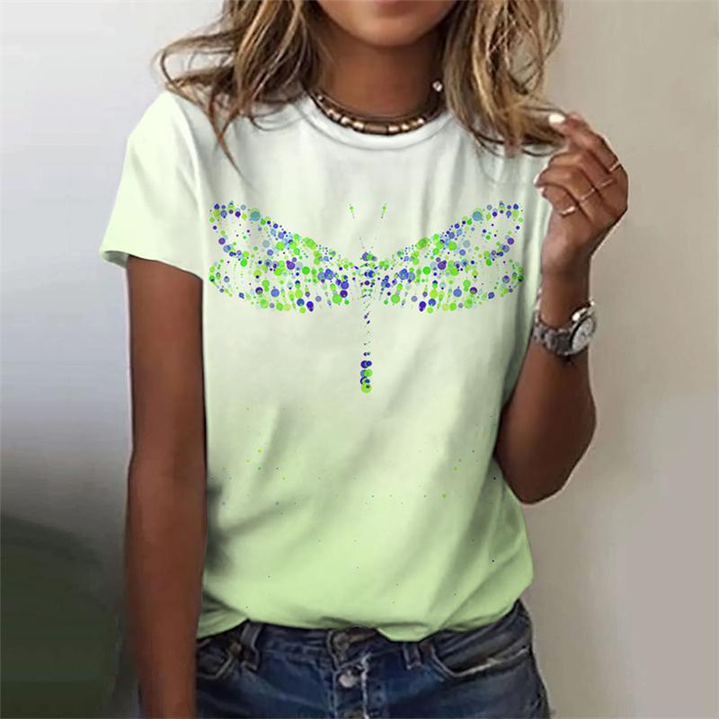 3D Printed Funny Dragonfly T-Shirt For Women Colorful Insects Graphic Tees Summer Casual O-Neck Tops Short Sleeve Loose T Shirts