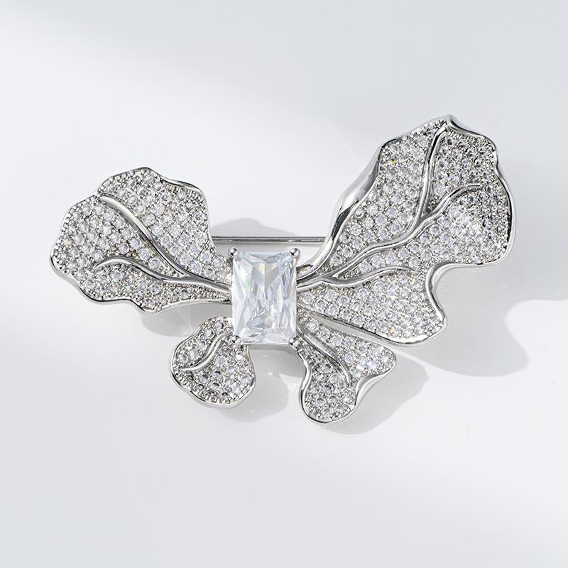 Elegant Copper Zirconia Butterfly Brooch for Cardigans