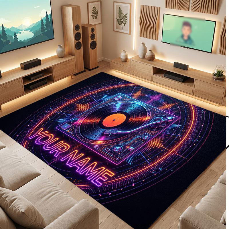 Neon Colorful Theme Crystal Velvet Floor Rug Personalized Custom Name Text Warm Carpet Home Decoration