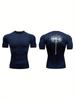 Men's Navy Blue Front Plain Back Firework Compression T-Shirt Minimalist Quick Dry Gym Workout Top