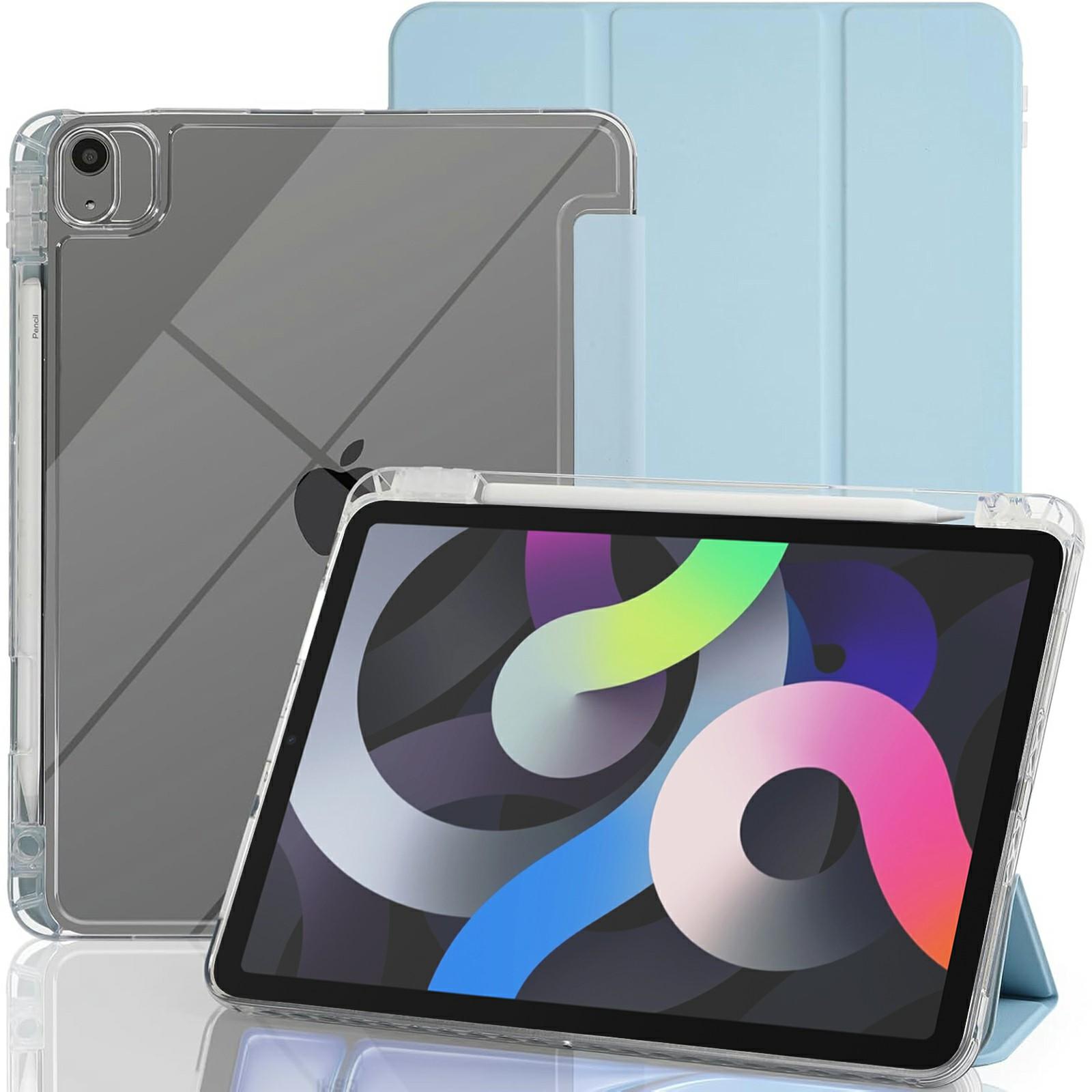 

Tablet Case with Side Pencil Slot for iPad Air (2022)/(2020) Acrylic+TPU+PU Leather Flip Cover Sky Blue
