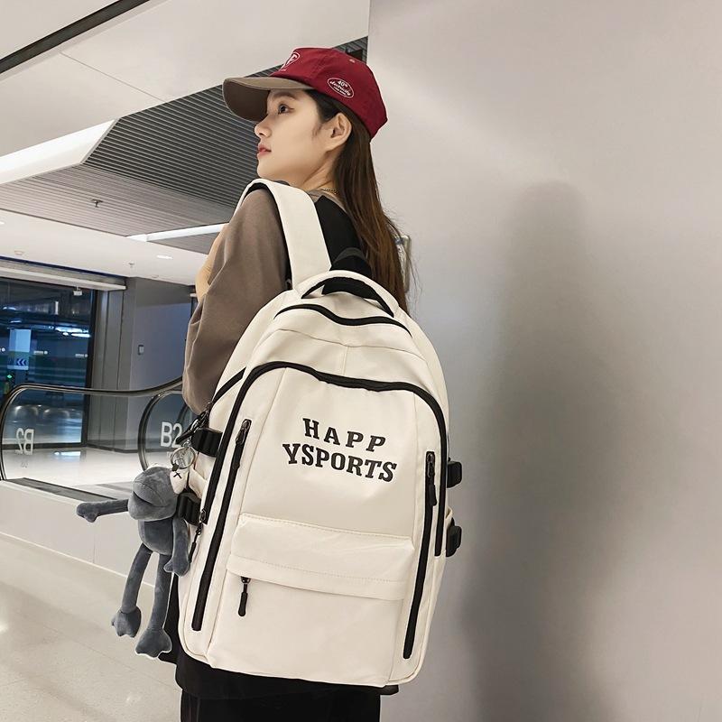 Schoolbag Female Korean Version Versatile High School Junior High School Student Backpack Japanese Alphabet Printing Couple Large Capacity Backpack