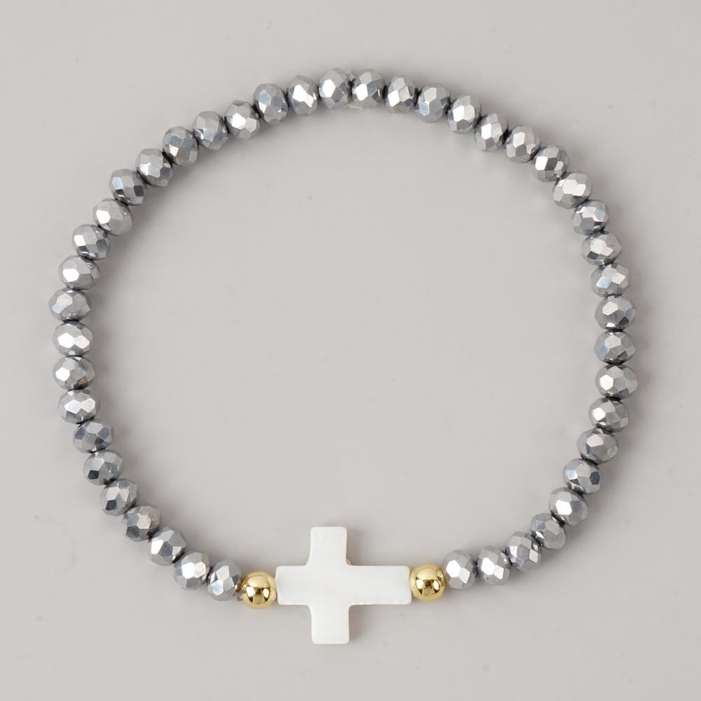 Go2boho Crystal Beaded Bracelets Healing Luck Shell Cross Boho Elastic Stretch Handmade Jewelry For Women Men Fashion Gifts