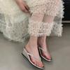 Fashion 2025 New Summer Women Crystal Clip Toe Slippers Fashion Wedges Heel Slide Ladies Elegant Street Style Flip Flop Shoes
