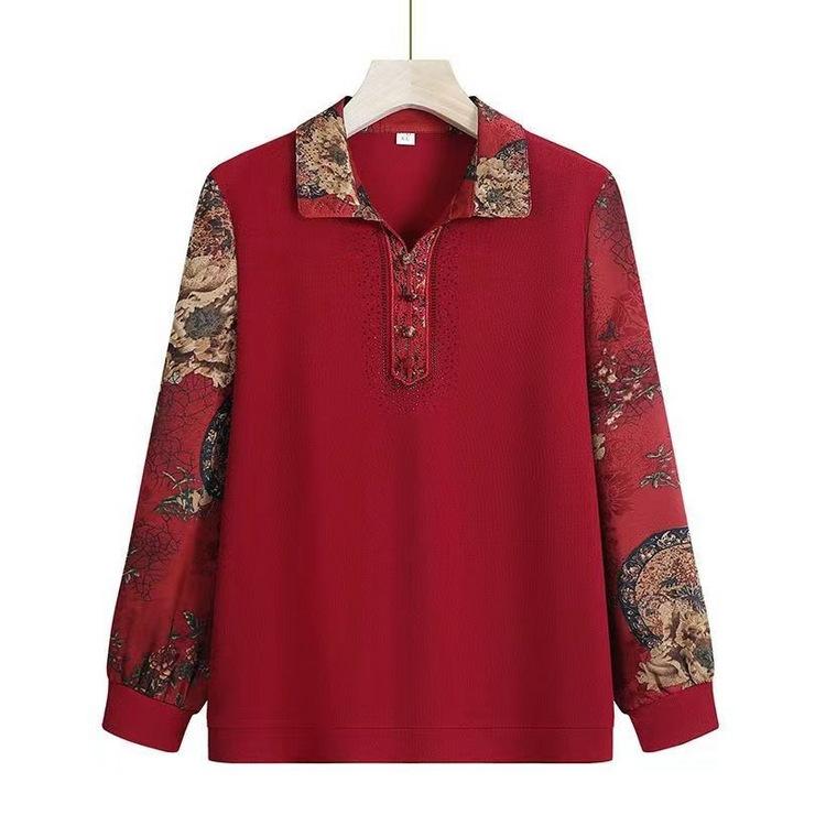 Clothes for Women Long-sleeved Tops for Mothers Spring and Autumn Loose T-shirts 60-70 Years Old Mother-in-law and Grandma Shirt