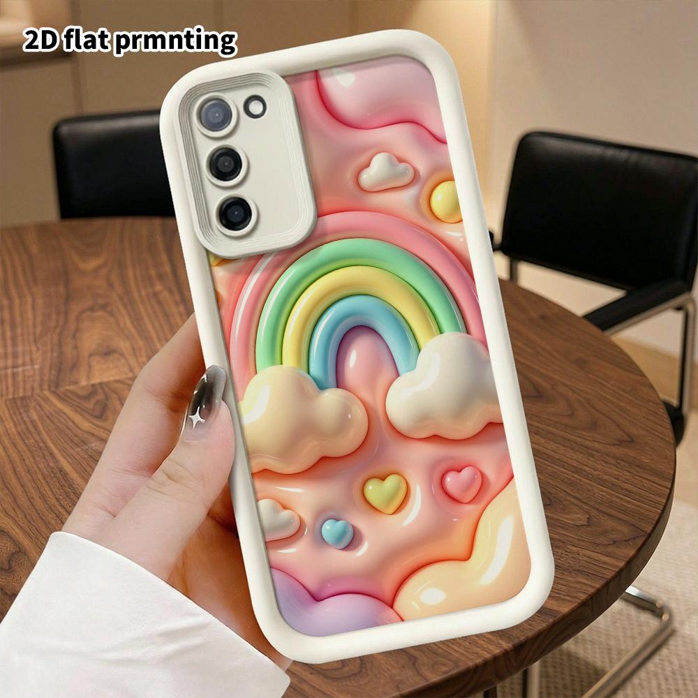 Phone Case: 2D flat design suitable for Samsung Galaxy A34 A35 M05 M06 S20 S22 S21 FE Plus 5G protective case, rainbow clouds, perfect Christmas and H