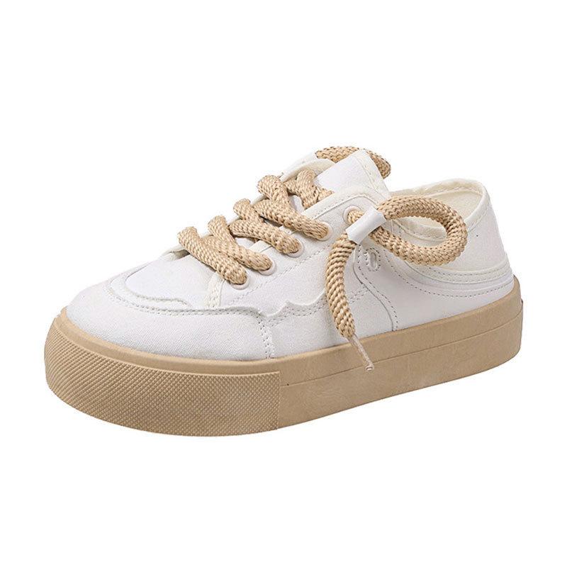 Thin Breathable Canvas Shoes for Women's 2025 Autumn New Student Casual Board Shoes Rose Red Foot Stepping Two Wearing White Shoes