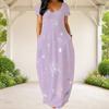 Women Plus Size Round Neck Short Sleeve Abstract Printed Black Teal Gold Maxi Dress With Side Pockets