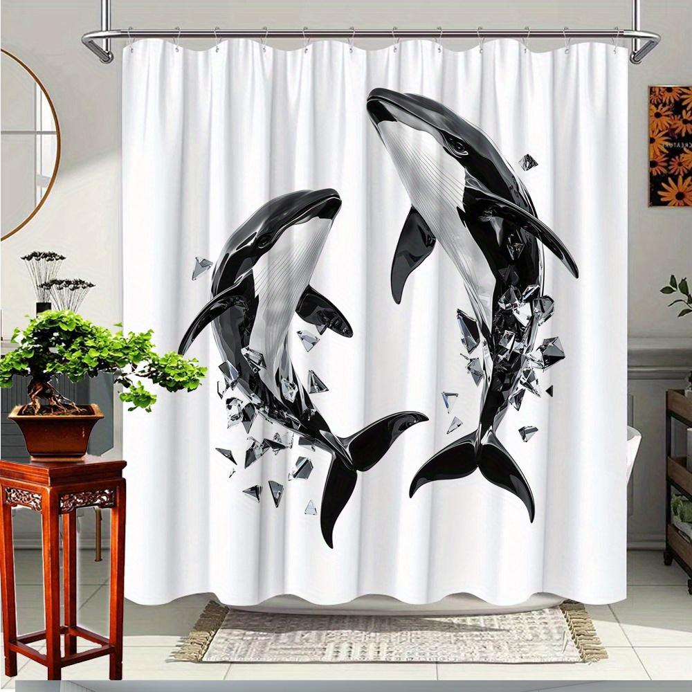 1pc Whale Ocean Theme Shower Curtain Modern Design Polyester Fabric Bathroom Decor Tub Divider Hanging Drape with 12 Hooks