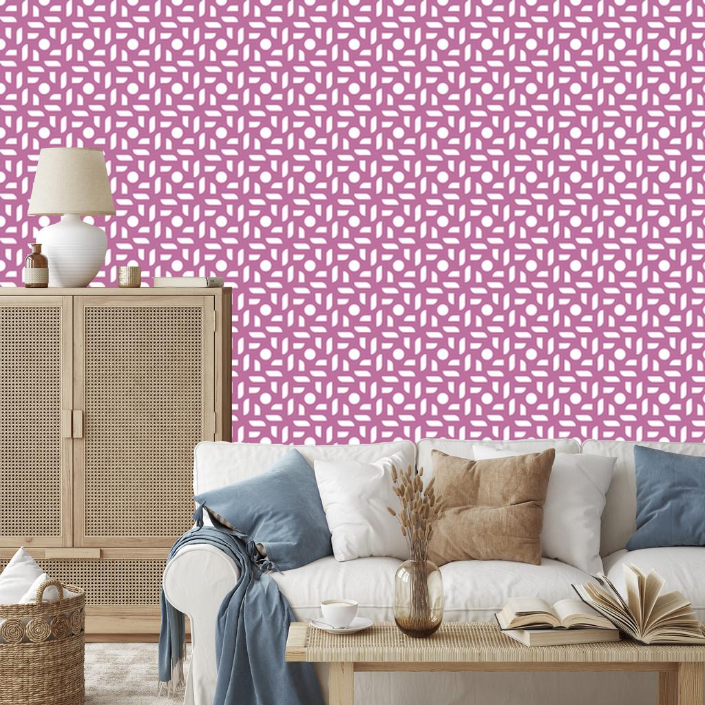 Geometric Pattern Wallpaper Purple and White for Living Room and Bedroom 50x1000