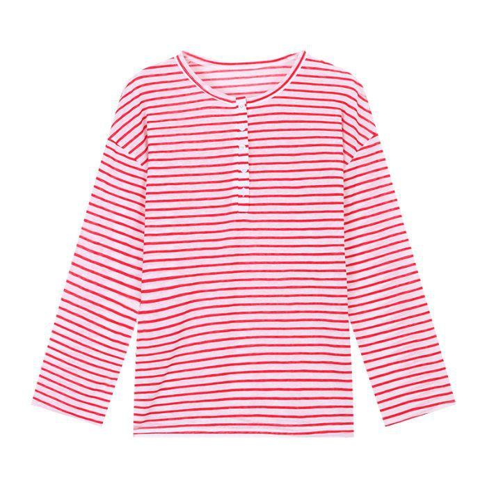 Korean Thin Striped Long-sleeved T-shirt Women's Summer Sunscreen Blouse Design Niche Loose Lazy Style Top