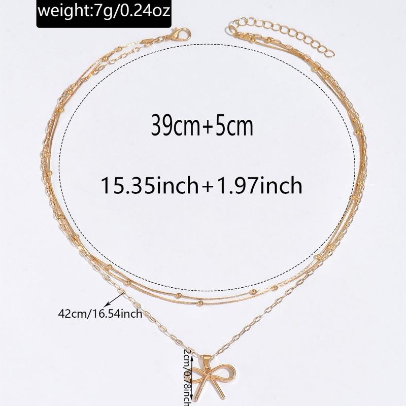 Fashion simple alloy bow pendant necklace light luxury niche multi-layer stacked bead chain necklace