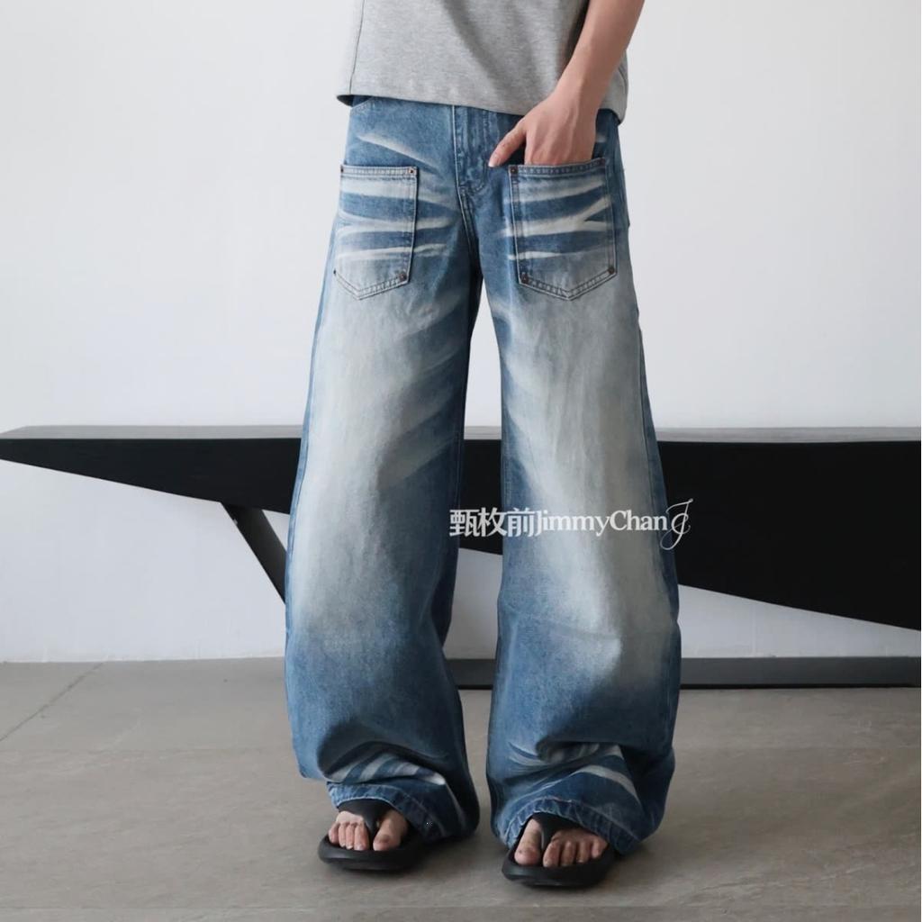 American High Street Old Textured Straight Jeans Men's Spring and Autumn Trendy Brand Retro Versatile Loose Wide-leg Trousers