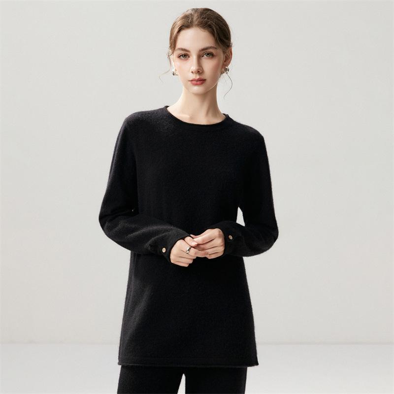 Lekasha Cashmere Mid-Length Loose Round Neck Sweater