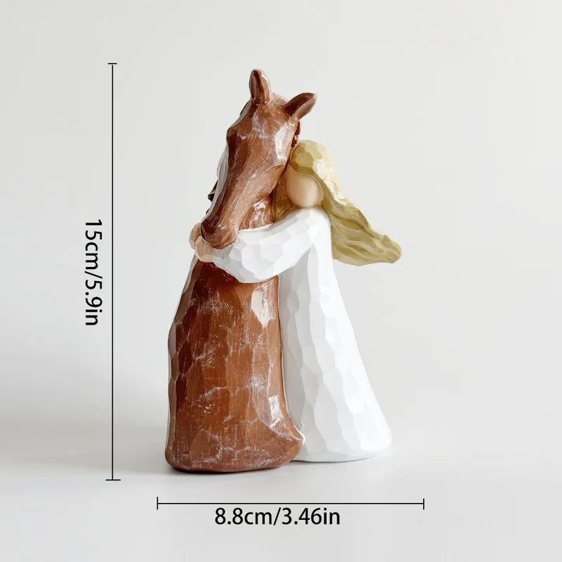 Resin Ornament Girl Holding Horse Statue Angel Home Decor Desktop Decoration Handmade Craft Gift for Collectors Figurine