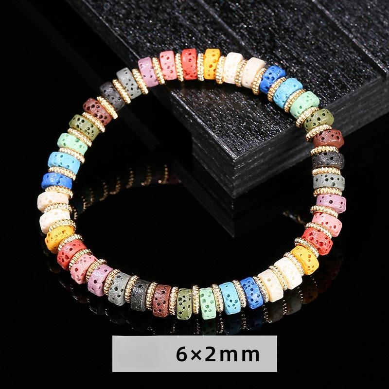 Mixed Color Volcanic Stone Disc Bracelet Retro Ethnic Style Colorful Spacer Gift Women's Jewelry