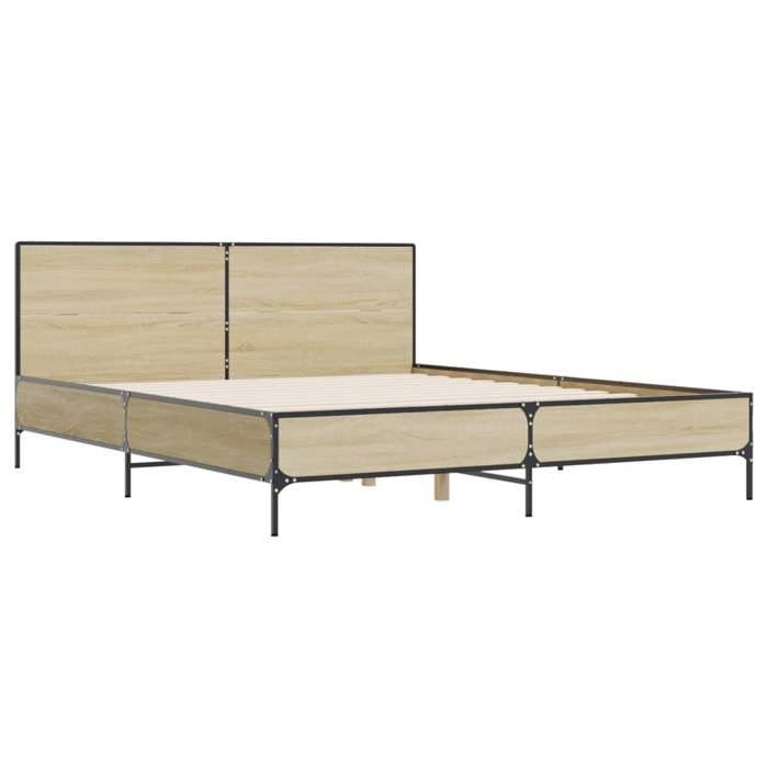 VidaXL Bed Frames Sonoma Oak 120x200 Cm Engineered Wood and Metal, Bed, Bedroom Furniture, Slatted Base, Bed 3279993