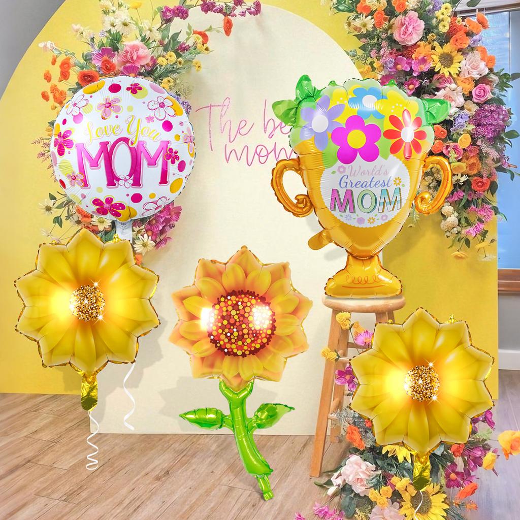 5pcs Mother's Day Decoration Balloon Set Sunflower Flower Basket Trophy Balloons Home Decor